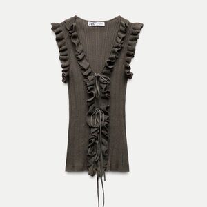 Zara Charcoal Ruffled Knit Blouse